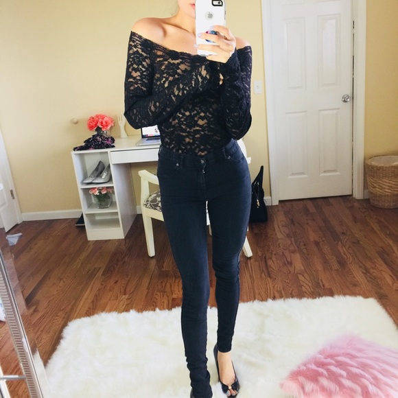 Moda International Tops - MODA International Sheer Lace Off Shoulder Top